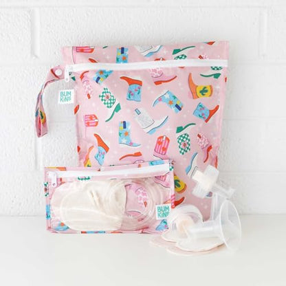 Bumkins - Waterproof Wet Bag & Clear Travel Bags - For Beach, Baby, Travel, Swim Suit, Cloth Diapers, Pump Parts, Pool, Gym, Toiletries - Reusable & Easy to Clean - Cowgirl Boots - 4 Pack - color: B3 Cowgirl Boots