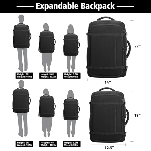 Roomy Carry On Backpack, Expandable Large Capacity Travel Backpack 1-7 Days with LifetimeWarranty,Fits18.4" Laptop,Water Resistant Anti Theft Carry on Laptop Backpack for Men Women,Flight Travel,Black - color: Black, size: 18.4inch (22"x14"x9")