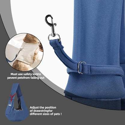 Dog Carrier Sling - Reversible Puppy Carrier Purse with Storage Pocket, Hand-Free Dog Sling Carrier for Carry Small Dogs and Cats, Travel Safety Harness, Dog and Cat Harness (Blue) - color: Blue