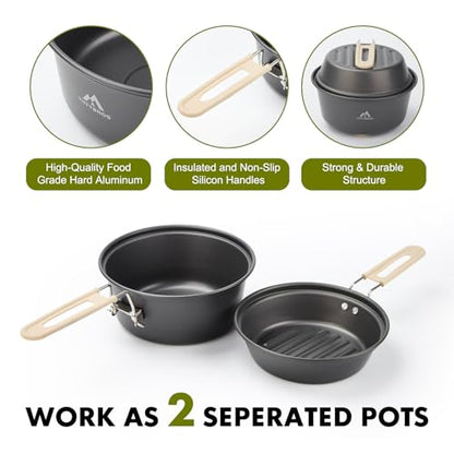 THTYBROS 17pcs Camping Cookware Kit, 0.45Gal Pot, 7inches Pan,0.30Gal Kettle Set with 2 Set Stainless Steel Cups Plates Forks Knives Spoons for Hiking - size: 15 PCS with Stove