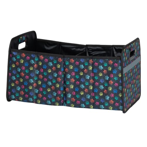 GreaterGood Paws Car Trunk Organizer Foldable Storage Bin with Handles Non Slip Base Pet Gear Travel Tote for SUV Truck (Confetti Paws) - color: Confetti Paws