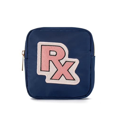 uekeboag Personalized Small Nylon Rx Cosmetic Bag, Cute Chenille Letter Patch Medicine Drug Pouch with Zipper,Preppy Makeup Travel Vitamin Bag for Women and Girls (Navy-Pink) - color: Navy-Pink
