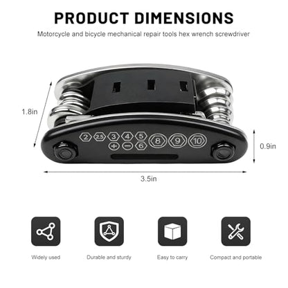 Motorcycle Bike Repair Tool Kit, 16-in-1 Foldable Multi Function Tool with Hex Wrench & Screwdriver, Portable Multitool Cycling Repair Tools for Motorcycle Bicycle Mountain Bike