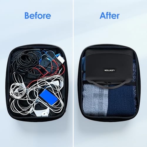 LENTION Premium Electronics Organizer Case with Handle, Large Multi-Compartment Travel Tech Bag for Tablet, Macbook Chargers, Cables, AirPods, Hard Drive Case Waterproof Travel Accessory(M372 Black) - color: Black