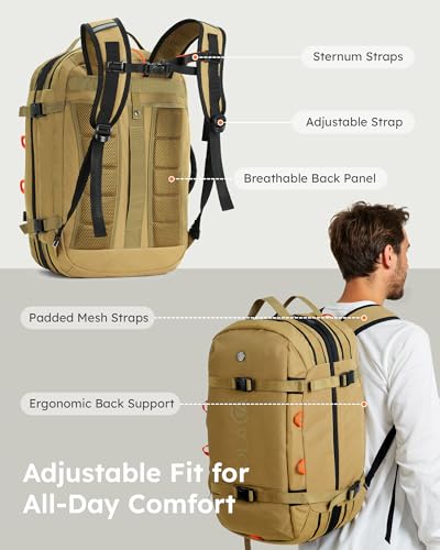 Tolaccea Travel Backpack for Men Women, 40L-50L Carry On Backpack with Wet Dry Compartment, TSA Approved Laptop Daypack Fits 15.6", Convertible Expandable Large Rucksack Duffel Bag for Work Travel - color: Khaki