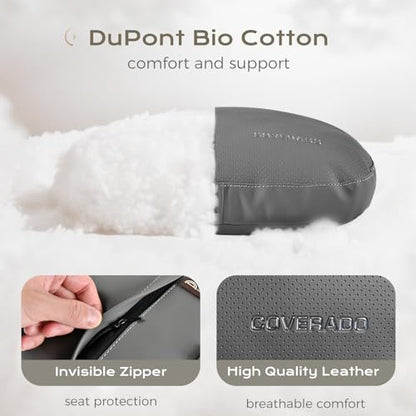 Coverado Leather Car Headrest Pillow Car Neck Pillow with Adjustable Strap, Head Support Rest Driver Relax Head Muscles Relieve Driving Fatigue, Breathable & Removable Cover, Gray - color: Gray, size: 1 Piece