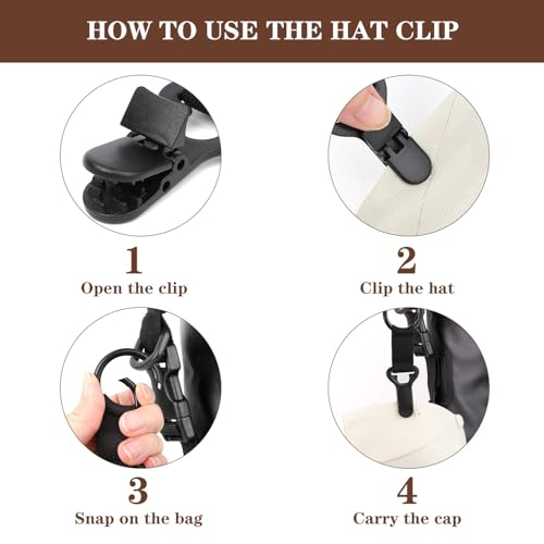 Niveaya Hat Clip for Travel on Bag - 2 Pack, Vacation Beach Cruise Essentials Accessory for Travel Handbag Backpack Luggage, Securely Hold to Keep Hat Shaped, Hands-Free, Black+Black - color: Black + Black