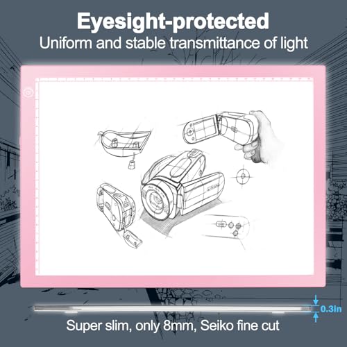 LitEnergy Rechargeable Light Tablet Battery Powered Light Box, Ultra-Thin Adjustable Artcraft LED Board Light Pad for Drawing, Diamond Art Painting, Tracing, Sketching, Animation, Stenciling (Pink) - color: PINK, size: 04 - 10x15inch rechargeable