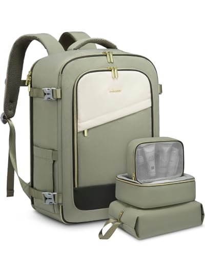 LOVEVOOK Travel Backpack for Women, 40L Carry On Backpack Flight Approved, Large Personal Item Bag Fits 17 inch Laptop, TSA Approved Luggage with 3 Packing Cubes,Waterproof Weekender Gym Bag - color: Beige-light Green, size: 40L