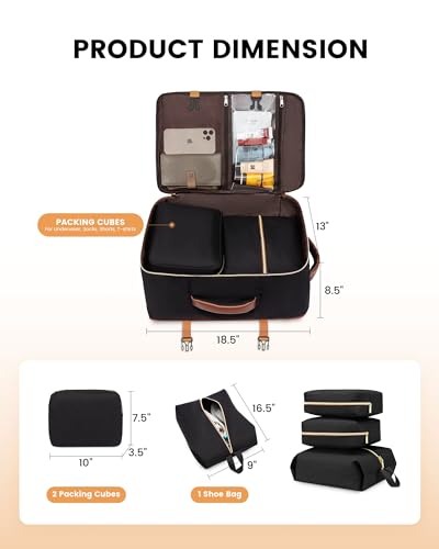 LOVEVOOK Carry On Backpack, 40L Travel Backpack Women with 3 Packing Cubes, TSA Airline Approved Suitcase Bag as Personal Item, Waterproof 17.3 inch Laptop Backpack for Weekender Overnight,Black-Brown - color: Black-brown, size: 40L-17.3 Inch-4Pcs