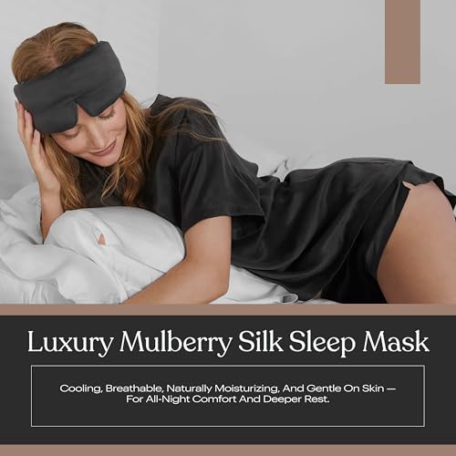 Lunya Washable Silk Sleeping Mask - Thermoregulating Mulberry Silk, Light Blocking and Comfortable Fit – Sleep Mask for Women and Men with Box - Meditative Grey - Large - color: Meditative Grey - Large, size: Large