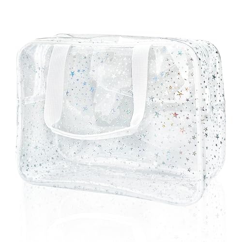 Holographic Star Transparent PVC Cosmetic Bag Clear Makeup Toiletry Carry Pouch Clear Travel Pouch Storage Bag for Vacation Bathroom and Organizing - color: Transparent
