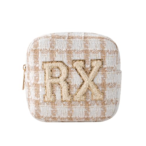 uekeboag Personalized Small Checkered Medicine Cosmetic Bag, Cute Plaid Pattern Chenille Letter Patch RX Drug Pouch with Zipper, Makeup Travel Gift Bag for Women and Girls (07Checkered) - color: 07Checkered