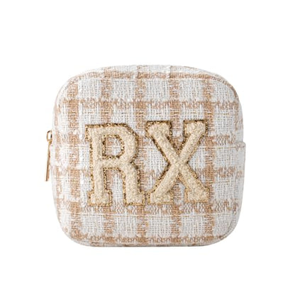 uekeboag Personalized Small Checkered Medicine Cosmetic Bag, Cute Plaid Pattern Chenille Letter Patch RX Drug Pouch with Zipper, Makeup Travel Gift Bag for Women and Girls (07Checkered) - color: 07Checkered