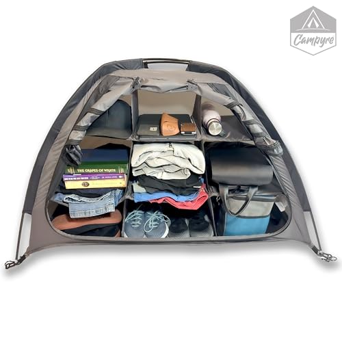 Tent & RV Camping Organizer with Zippered Flap, 9-Shelf Storage. RV Shoe Organizer, Dining Tent Organizer. Organize Any Other Camp Gear/Accessories (Patented - Licensed)