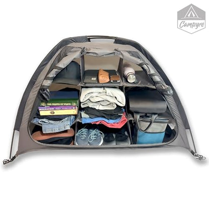 Tent & RV Camping Organizer with Zippered Flap, 9-Shelf Storage. RV Shoe Organizer, Dining Tent Organizer. Organize Any Other Camp Gear/Accessories (Patented - Licensed)