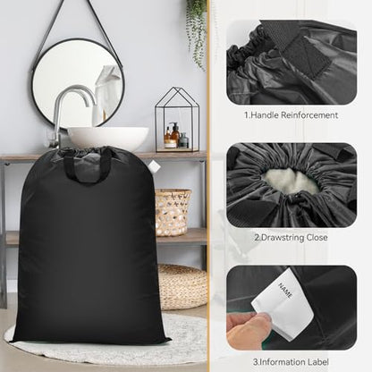 Isink Extra Large Laundry Bag With Handles, Heavy Duty, Travel Laundry Bag for Dirty Clothes, 28" x 40" (Black) - color: Extra Large Laundry Bag With Handles (Black)