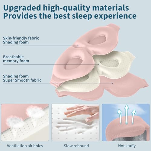 ZGGCD Sleep Mask for Side Sleeper, Light Blocking Sleeping Eye Mask for Women Men, 3D Contoured Night Blindfold, Luxury Eye Cover Eyeshade with Adjustable Strap for Travel, Nap, Nurse Essentials, Pink - color: Pink