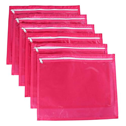 KRUM Single Saree Cover/Suit Packing 12 Piece Transparent Flower Cloth Packing Bag Organizer for Wardrobe Storage or Wedding Gifting ., Pink, 37 cm x 2 cm x 43 cm, Travel Accessories