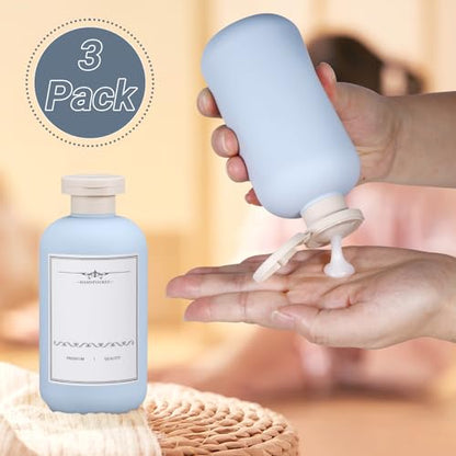 10oz Travel Shampoo Bottle, Empty Plastic Squeeze Bottles with Flip Cap, Lotion Container for Toiletries Travel Size Shampoo and Conditioner (3 PACK BLUE) - color: Blue, size: 10 oz
