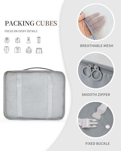 Anjing Packing Cubes for Suitcase 11PCS Luggage Packing Organizers Travel Essentials Luggage Organizer Hooked Toiletry Bag Cosmetic Bag and Shoes Bag, Gray - color: Grey-11pcs