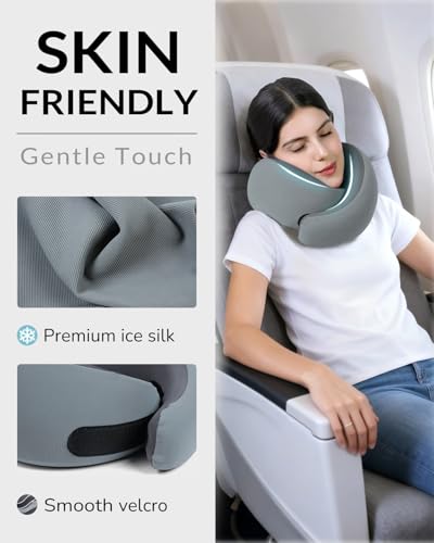 Travel Pillow for Airplane - Memory Foam Neck Travel Pillow with 360° Chin & Neck Support, Dual Raised Sides, Washable Breathable Cover, Compact Travel Bag for Long Flights, Car, Train, Sleeping