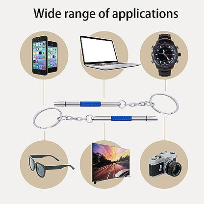 4 Pcs Mini Eyeglass Screwdriver, 4 in 1 Watches Precision Screwdriver Kit, Eyeglass Repair Set, Sunglass Watch Toy Repair with Keychain, Stainless Steel Alloy Watchmaker Tool(4 colors)