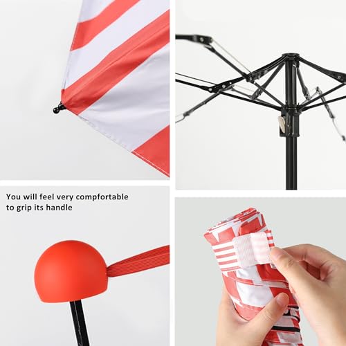 BAODINI Travel Essentials Mini Umbrella for Purse With Case Small Compact UV Sun Protection Lightweight Tiny Pocket Manual Open Close Umbrella for Women Kids and Men Fits Purse Backpack - color: H-1-red stripes