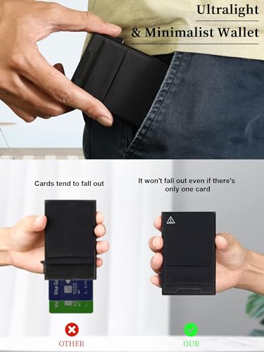 TOYFID Slim RFID Blocking Wallets,Pop Up Minimalist Card Holder for Men & Women Metal Thin Front Pocket Wallet Credit Card Holder with Elastic Coin Pocket,6-12 Card Capacity,Black - color: A,black