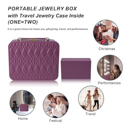 Travel Jewelry Case Large Jewelry Box Jewelry Travel Organizer Jewelry Case with Handle Removable Tray Best Gift for Women Girls (Wine) - color: Burgundy-2