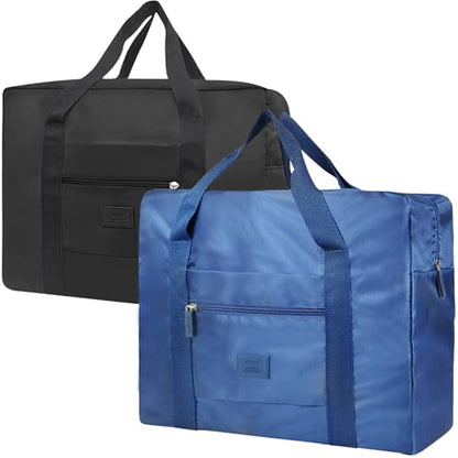 Travel Duffel Bag Carry on Luggage Bag Foldable Travel Tote Bag Waterproof Sports Gym Lightweight Large Weekender Overnight Bag for Women and Men (Black+Blue) - color: Black+Blue