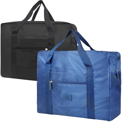 Travel Duffel Bag Carry on Luggage Bag Foldable Travel Tote Bag Waterproof Sports Gym Lightweight Large Weekender Overnight Bag for Women and Men (Black+Blue) - color: Black+Blue