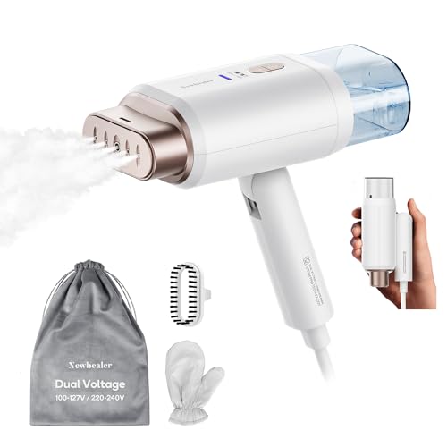 Newbealer Pro Business Travel Steamer, 1200W Dual Voltage, 180ml (Gold) | Foldable & 20s Fast Heat, 360° Anti-Spill Garment Steamer, Solid 1.72 lbs, Auto-Off, for Global Business Trip/Hotel/Office - color: Gold (100-240V)