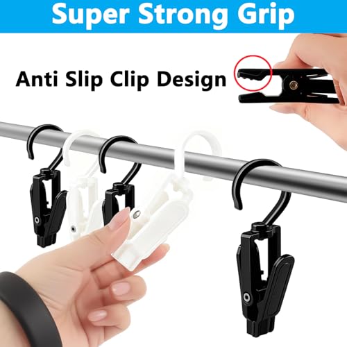 VinBee 20 PCS Laundry Hooks with Clips Super Strong Plastic Home Travel Swivel Hanging Hanger Closet Organizer Clamps Socks Boot Bras Towels for Bathroom Wardrobe Kitchen - 4.3 Inches (Black+White) - color: Black + White
