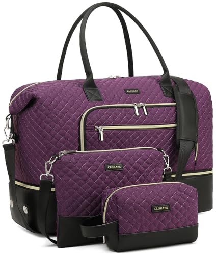 Weekender Bags for Women Travel, Under Seat Carry On Bags for Airplanes Overnight Bag with Shoe Compartment Luggage Sleeve, Foldie Travel Tote Bag Hospital Bag, Travel Gifts, Purple Black - color: Purple Black, size: Medium