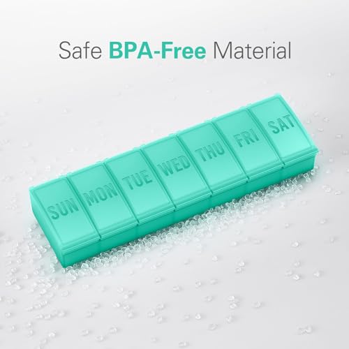 Barhon Pill Organizer Large, Weekly Pills Organizer Pill Box, Medicine Pill Organizer Travel, 7 Day Pill Case for Big Vitamins Supplements Fish Oil, Green - color: Green