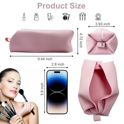 Portable Silicone Makeup Bag, Large Waterproof Makeup Brush Bag,Bathroom Travel Bag,Upgraded Leakproof Zipper Makeup Box,Suitable for Mens Womens(Pink)