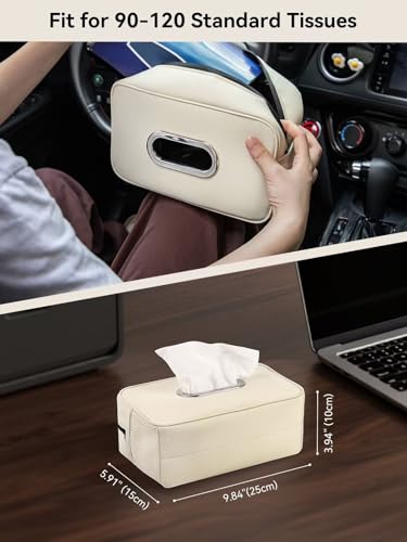 2 Pack Multi-Functional Car Tissue Holder with ‌2 Tuck Nets, Upgraded PU Leather Tissue Box Cover, Large Rectangle Napkin Storage Organizer, Keep Car Tidy, Beige - color: 2pack Beige