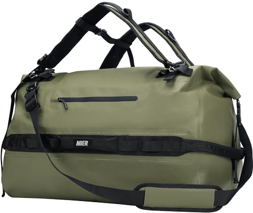 MIER Waterproof Duffel Bag Motorcycle Dry Bag Backpack Large Roll-Top Heavy Duty Dry Duffle Bags for Kayaking Camping Boating Gym Beach Cruise Ship, 60L/80L - color: Army Green, size: 60L