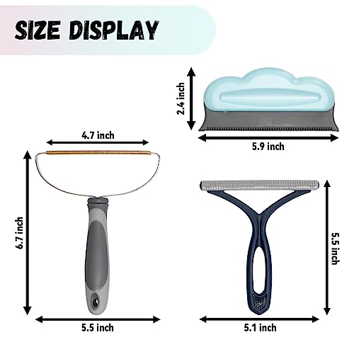 Pet Hair Remover Kit Set 3 Pack Portable Dog&Cat Hair Remover, Reusable Clothes Hair Remover for Sofas, Rugs, Pet Towers, Car Mats, Car Seats