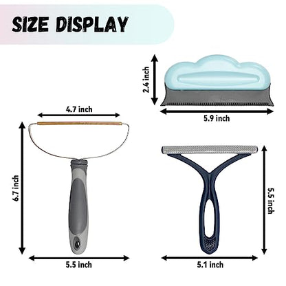 Pet Hair Remover Kit Set 3 Pack Portable Dog&Cat Hair Remover, Reusable Clothes Hair Remover for Sofas, Rugs, Pet Towers, Car Mats, Car Seats