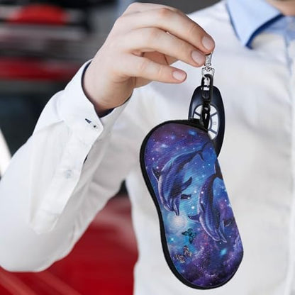 AFPANQZ Glasses Case with Carabiner Hanging Portable Neoprene Zipper Sunglasses Case Soft Lightweight - color: Dolphin Design