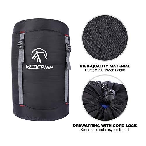 REDCAMP Nylon Compression Stuff Sack, 10L/17L/27L/40L Lightweight Sleeping Bag Compression Sack Great for Backpacking, Hiking and Camping,Blue/Yellow/Army Green/Black - color: Black, size: Small