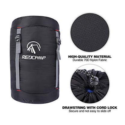 REDCAMP Nylon Compression Stuff Sack, 10L/17L/27L/40L Lightweight Sleeping Bag Compression Sack Great for Backpacking, Hiking and Camping,Blue/Yellow/Army Green/Black - color: Black, size: X-Large