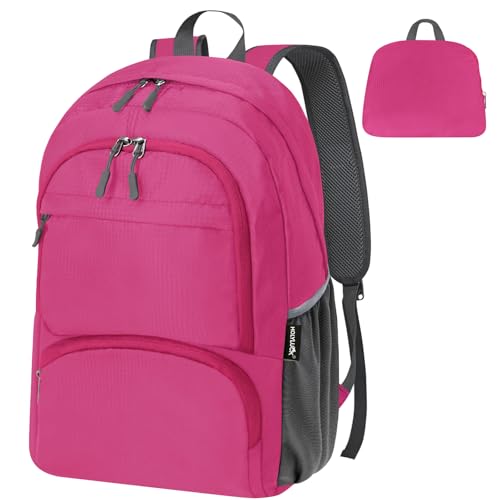HOLYLUCK 20L lightweight packable Hiking Daypack Foldable Backpack for Men Women Small Travel Outdoor Foldable Shoulder Bag-pink - color: Pink