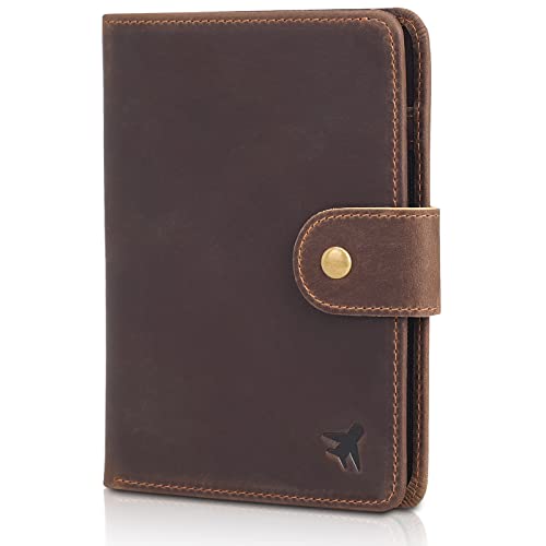 Polare Luxury RFID Blocking Leather Passport Holder Travel Wallet For Men and Women (Dark Brown(Snap Version)) - color: Dark Brown(Snap Version)