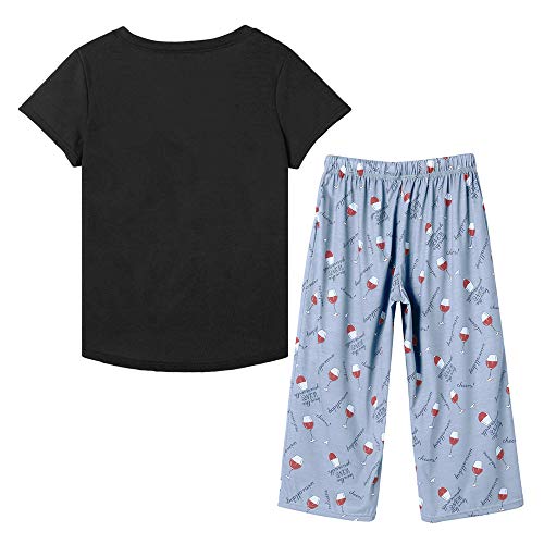 HONG HUI Women's Capri Pajama Sets Plus Size Sleepwear Top with Capri Pants 2 Piece Sleep Set - color: Black-wine Red, size: 4X-Large