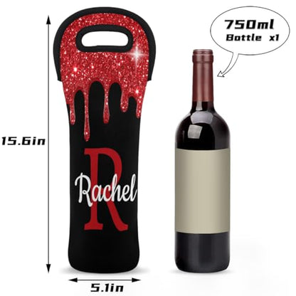 Customize Neoprene Wine Carrier Tote 1 Bottles Personalized Wine Sleeve Gift Bags Custom with Name Travel Wine Bottle Holder - color: Red, size: Small