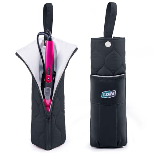Heat Resistant Hair Tool Organizer Bag with Hanging Loop, Portable Travel Case for Flat Irons, Curling Irons, Hair Straighteners & Hot Styling Tools, 13.5" Heat-Proof Storage Cover with 2 Pockets - color: Style B- Black