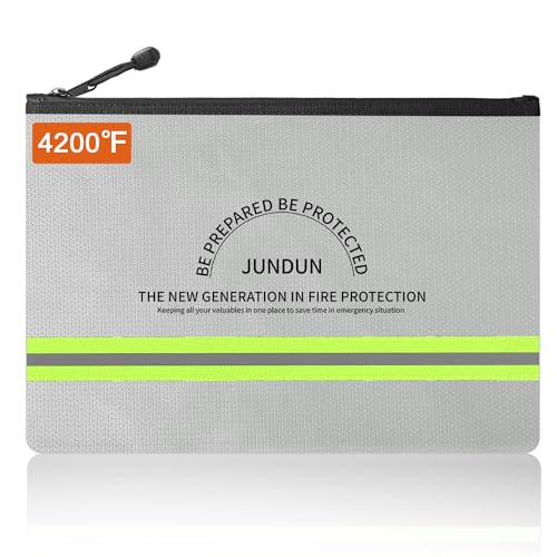 JUNDUN Fireproof Money Bag, 10.6"x6.7" Waterproof and Fireproof Cash Bag with Zipper Closure,Fireproof Safe Storage Pouch Envelope for Money,Cash and Passport,Silver - color: Silver, size: Small